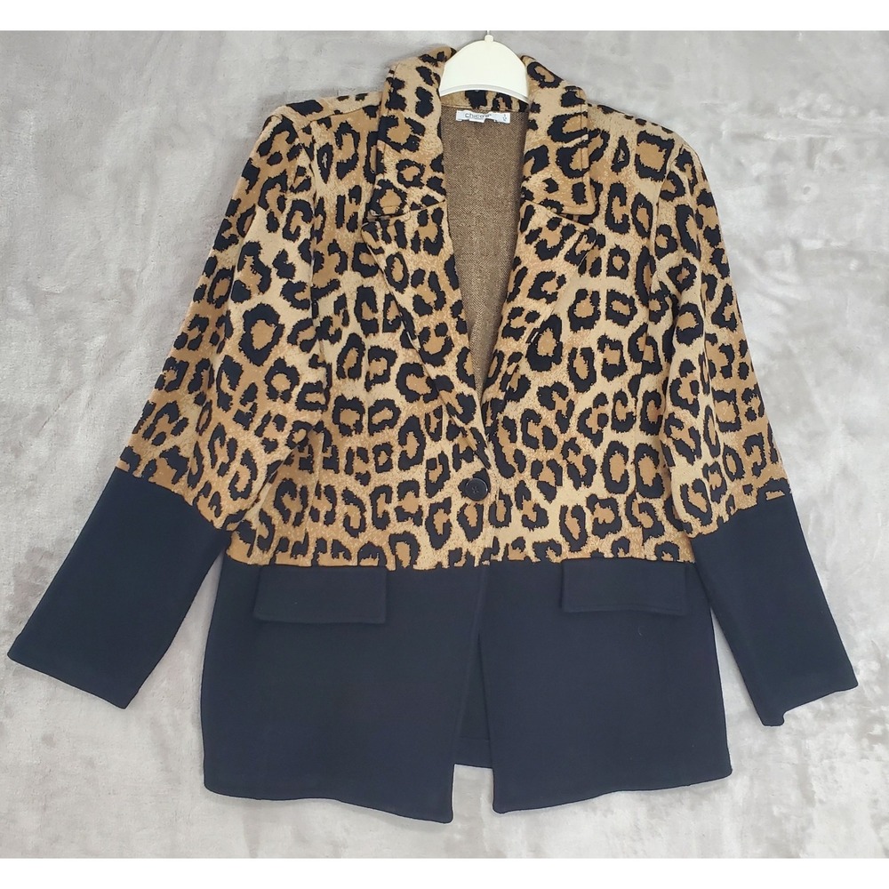 Chico's Leopard Print Cardigan Sweater Jacket Size 3 (XL) Colorblock Button EUC